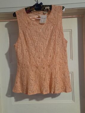 RW&CO. Peach Lace peplum Top